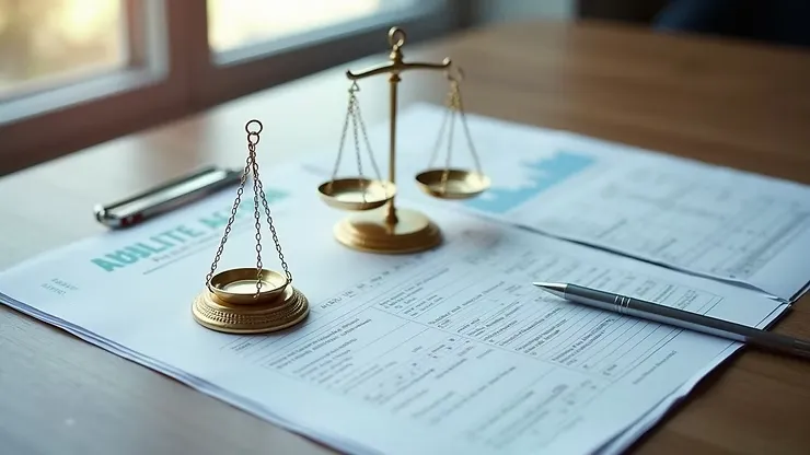 Juridische weegschaal naast belastingdocumenten